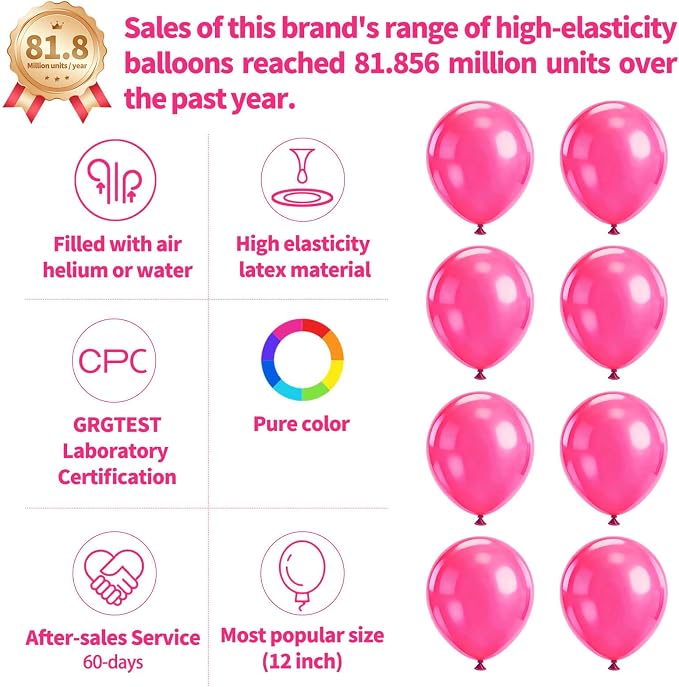 110pcs Hot Pink Balloon 12 inch, Hot Pink Latex Balloons - Image 2