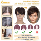 QUEENTAS Brown Short Hair Toppers for Women with Thinning Hair 360°3D Cover with 3 Clips Hair Pieces Wispy Bangs 4.6"*3.6" Coverage(Dark Brown/#2)
