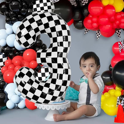 Checkered Number 3 Balloon 40 Inch, Large Foil Black and White Number Balloons - Image 4