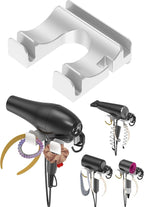 Universal Hair Dryer Holder Wall Mounted, Blow Dryer Holder Cabinet Door, Hairdryer Holder for Bathroom, Hair Dryer Storage Rack Fixed by Screw or Adhesive (White)