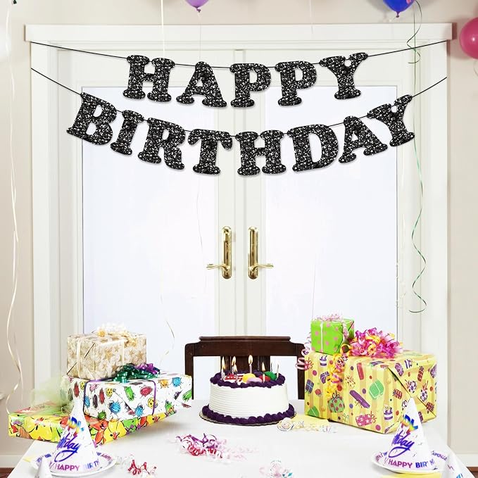 Black Happy Birthday Banner Birthday Party Decorations Happy Birthday Banner - Image 2