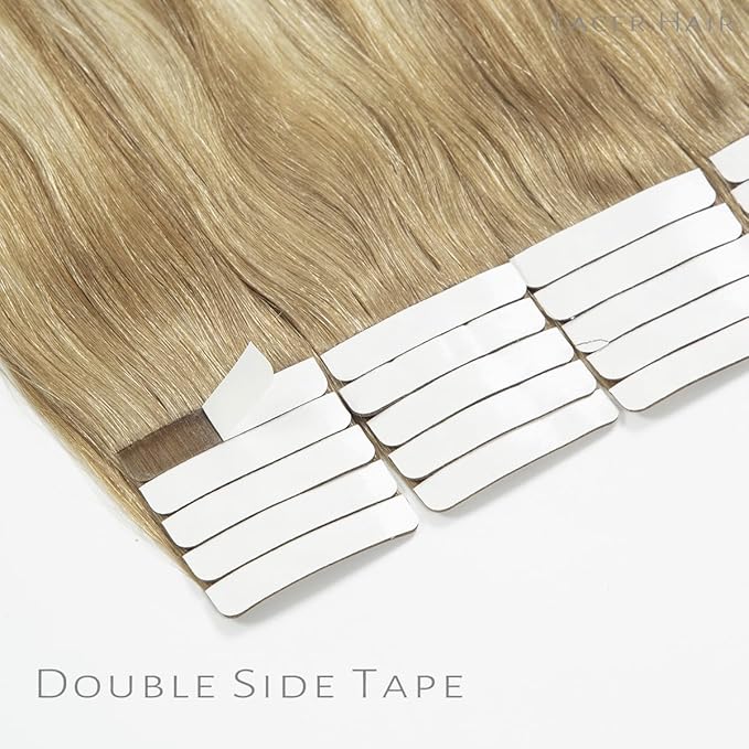 Lacer Hair Extensions Real Human Hair Tape in Balayage Light Brown to Platinum blonde Real Virgin Tape in Hair Extensions Human Hair PU Skin Weft Double Side 50g 20pcs/set 16 Inches