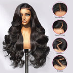 210% Density 13x6 Full Lace Frontal Wigs Human Hair 12A Body Wave Brazilian Virgin Human Hair Pre Plucked HD Transparent Lace Glueless Wigs Human Hair with Baby Hair 24 Inch