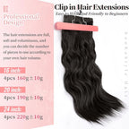 KooKaStyle Clip in Long Wavy Synthetic Hair Extension 20 Inch 4PCS Dark Brown Hairpieces Fiber Thick Double Weft Hair Extension for Women