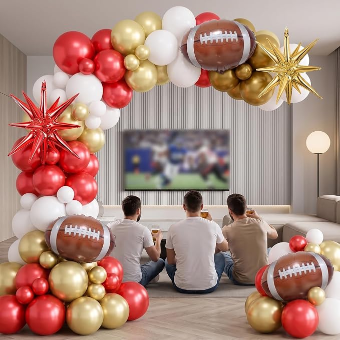 Red and Gold Football Balloon Arch Garland Kit, American Rugby Decor - Image 5