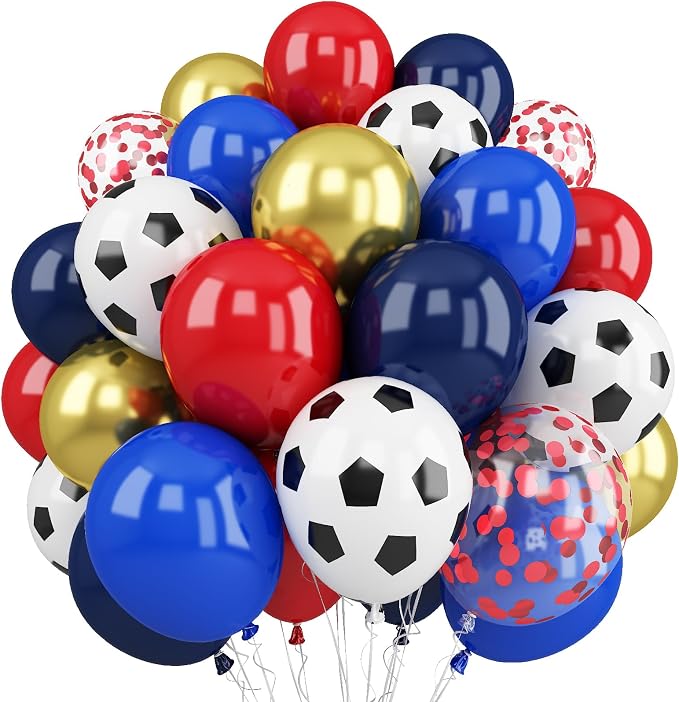 Soccer Balloons, 12Inch Blue Red Gold Soccer Printed Latex Balloons by TAOYE