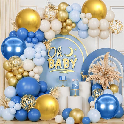 6Pcs Blue Gold Round Foil Balloons, Giant 4D Round Ball Balloon, 22 Inch - Image 5