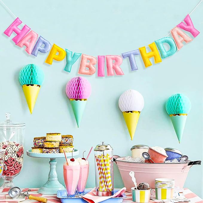 Pre-Strung Pastel Felt Happy Birthday Banner, Macaron Birthday Decorations | - Image 9