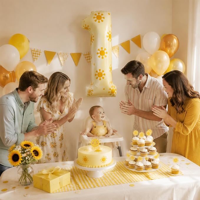 1st Birthday Number 1 Balloon, DIY Sun Sticker Party Decorations | 40 inch - Image 5