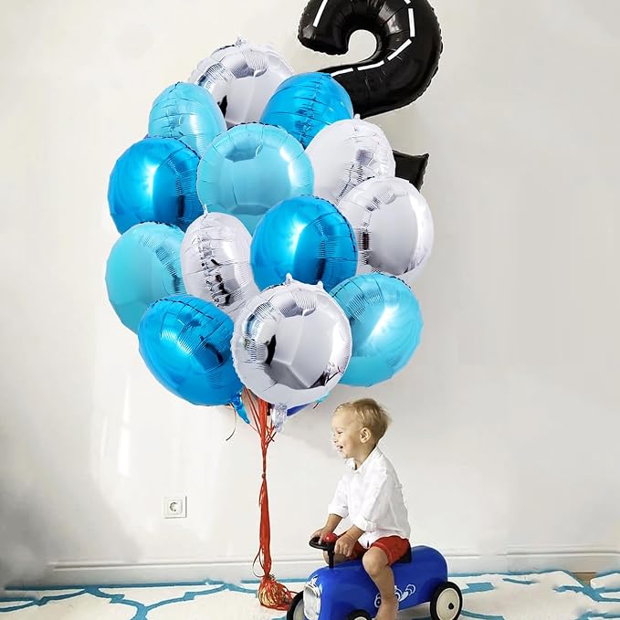 TONIFUL 30Pcs 18 Inch Balloons Large Blue and Silver Round Shape Foil Ballons - Image 6