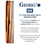 Giorgio G16 Fine Tooth and Wide Tooth Detangler Comb - Hair Comb for Men and for Women, Hair Styling Barber Comb, Beard and Mustache Combs for Men - Saw Cut and Handmade (Tortoiseshell)