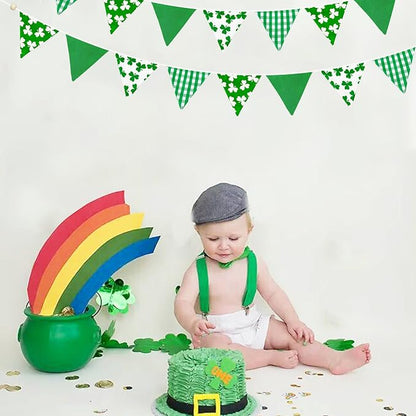 2 Sets of Shamrocks Nursery Garland 20Pcs Green Plaid Clover Pennant Banner - Image 5