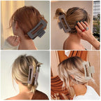 Large Hair Claw Clips - 8 Pcs Rectangle Big Claws for Thick Hair - Non-Slip Acrylic Banana Jaw Clips - Women & Girls (Blue, Brown)
