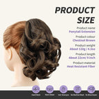 Ponytail Extension,9" Short Curly Wavy Claw Clip in Ponytails Hair Extensions Natural Soft Synthetic Hairpiece for Women - Chestnut Brown