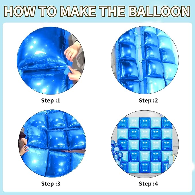 Metallic Navy Blue and Pearl Blue Double Sided Square Foil Balloons Wall - Image 6
