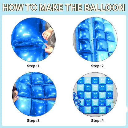 Metallic Navy Blue and Pearl Blue Double Sided Square Foil Balloons Wall - Image 6