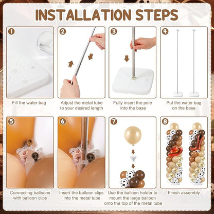 Skylety 2 Sets Western Balloon Column Stand Kit Cowboy Brown Cow Print Balloon - Image 3