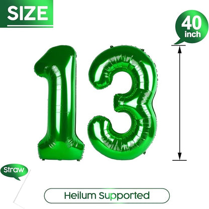 13 Balloon - Green Birthday Number Balloons, 40 Inch Decorations Men Women | - Image 5