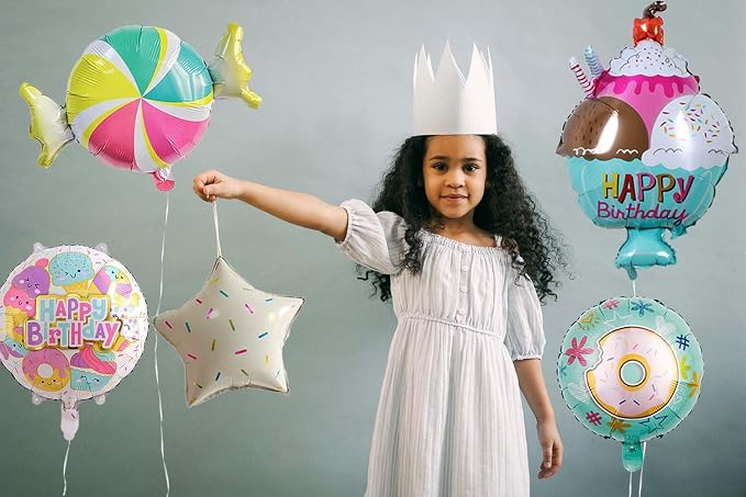5 Pcs Donut Sweet Ice Cream Mylar Balloons Set | Ice Cream Donut Balloon Summer - Image 5