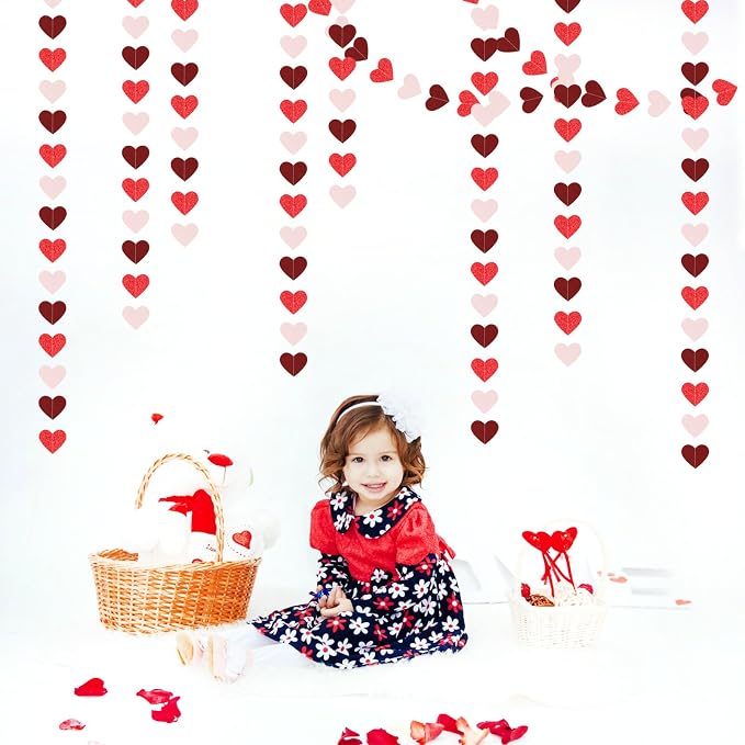 Valentines Day Party Decorations Pink-Red Heart-Garland - 52ft Burgundy - Image 5