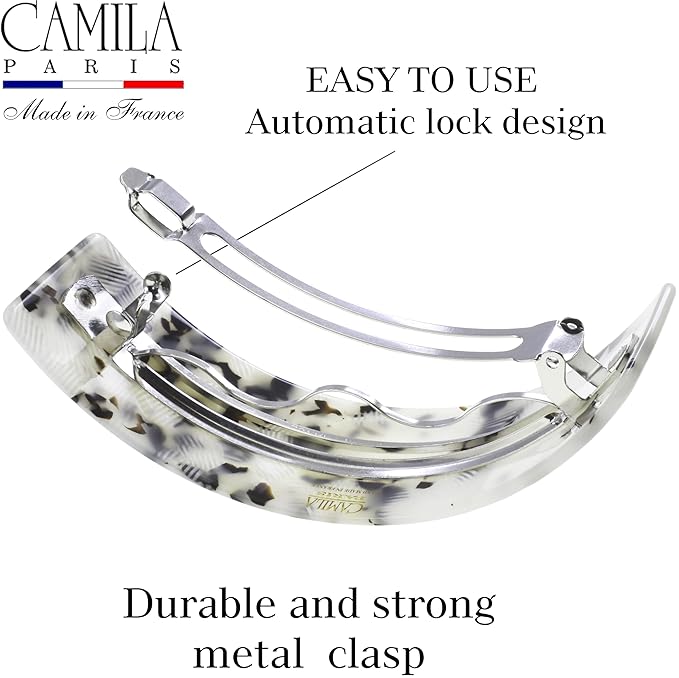 Camila Paris CP3574 French Hair Barrette Clip for Girls for Thick Curly Wavy Long Hair, Strong Hold Grip Hair Clips for Women, Automatic, No Slip Styling Girls Hair Accessories, Handmade in France