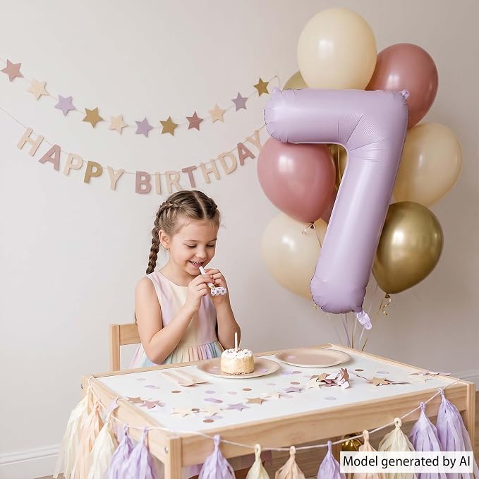 Cream Purple Number 7 Balloon 40 Inch, Foil Numeral - Image 2