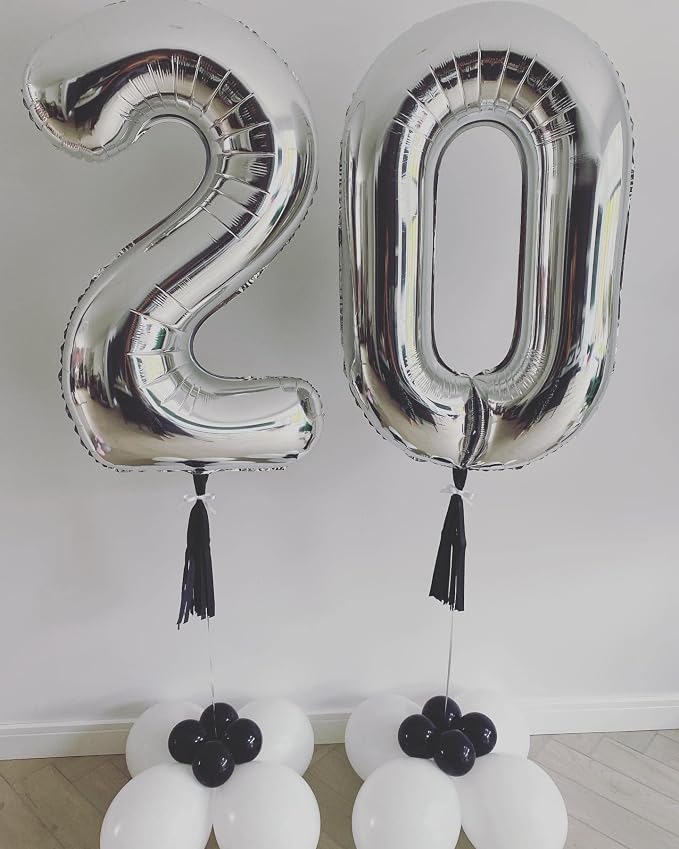 40 Inch Silver 20 Number Balloons Giant 20 Balloons Silver Birthday 20 Balloons - Image 5