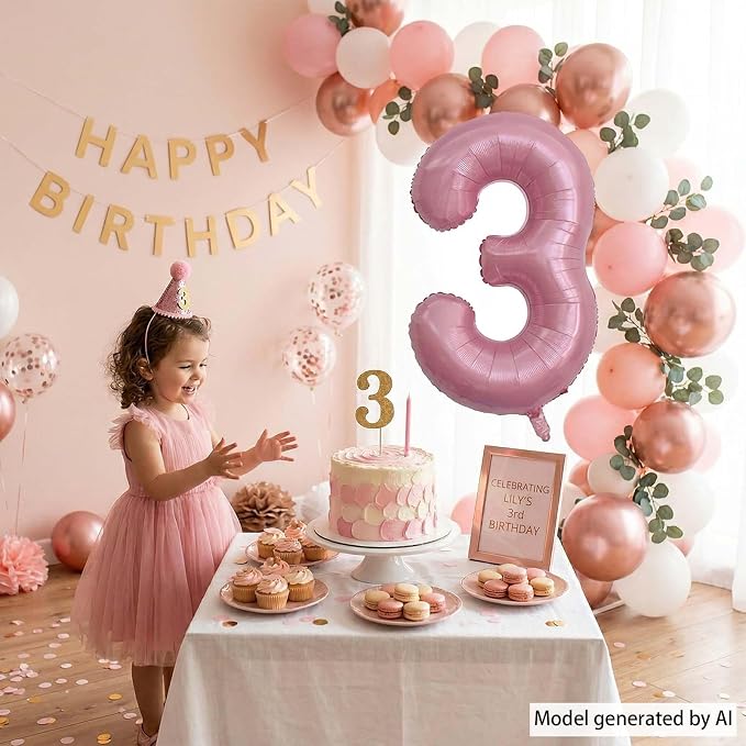 Pearlescent Pink Number 3 Balloon 40 Inch, Shiny Foil - Image 2