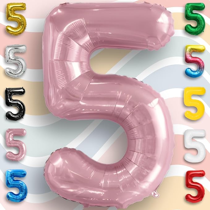 Pink Pearl Number Balloon 5 Mylar Foil Macaron Balloons 16 Inch - Image 3