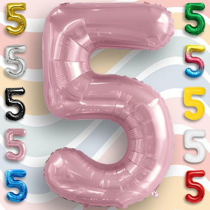 Pink Pearl Number Balloon 5 Mylar Foil Macaron Balloons 16 Inch - Image 3