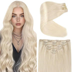 Ve Sunny Clip in Human Hair Extensions Soft Human Hair Clip in Extensions Platinum Blonde Clip in Hair Extensions Short Straight Hair Extensions Clip ins White Color 5pcs 80g 12inch