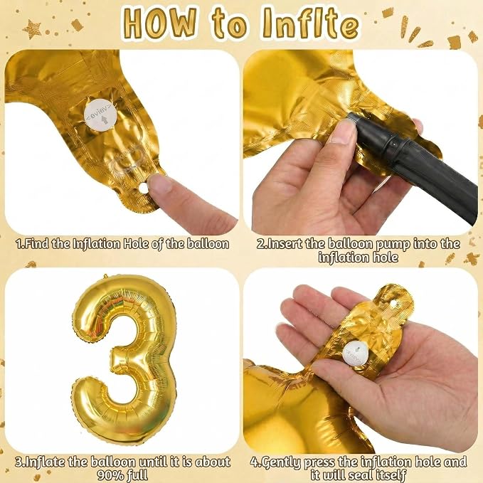 Gold Number 3 Balloon 40 Inch, Shiny Gold Foil - Image 5