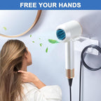 Hair Dryer Holder Wall Mounted, Blow Dryer Holder Adhesive, Metal Hairdryer Holder for Bathroom, Hair Tool Organizer with Plug&Cord for Cabinet Bathroom Bedroom Barber Shops