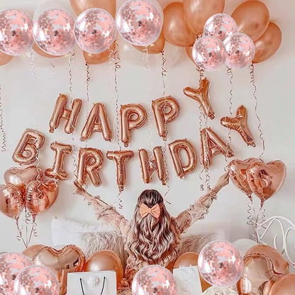 27 Pcs Rose Gold Birthday Decorations, 3D Foil Rose Gold Happy Birthday Balloon - Image 4