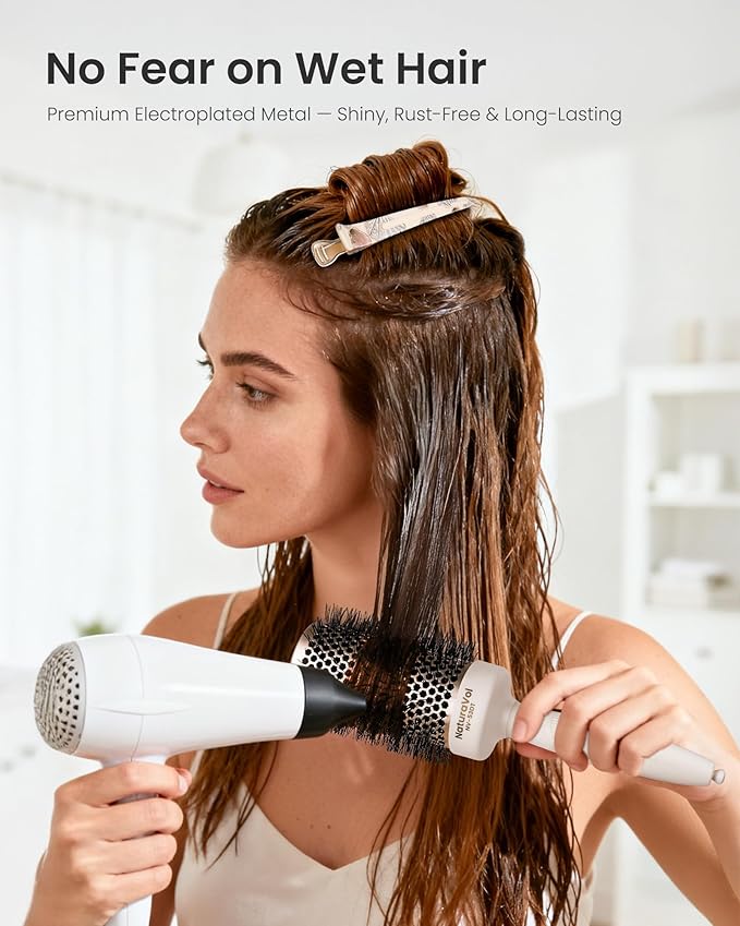 AIMIKE 4.8" Shell Pattern Clips for Styling – Built-In Silicone Band Duckbill Hair Clips, No-Crease Non-Slip Sectioning Clips for Thick, Curly Hair, Ideal for Makeup, Hairstyling & Rollers, 4-Pack