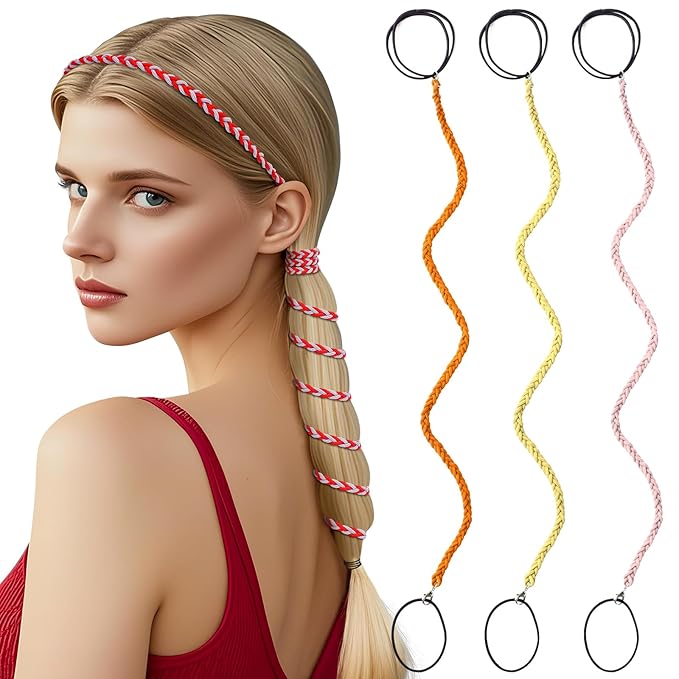 3 Packs Ponytail Holders Hair Ties for Women, Spiral Pony Tails Elastic Braided Hair Holders for Gym Swimming Sports (3pcs25"colorful39)