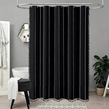 60 x 84 Boho Linen Heavy Duty Cloth Shower Curtain Set, 330GSM Linen Blend - Image 6