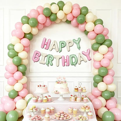 TONIFUL 16 Inch Pink Cream Sage Green Happy Birthday Foil Balloons | Neutral - Image 5