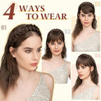 SARLA Braided Headband with 3 Detachable Clip in Bangs Fringe Hairpieces Fake Synthetic Hair Band Bangs for Women Ice Blonde