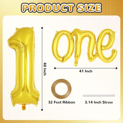 2 Pcs One Balloon Set, 40 Inch Number 1 Balloon and 41 Inch Script Letter One - Image 2