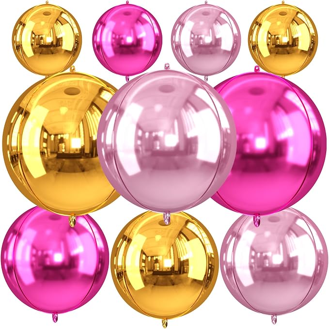 Pink Gold Round Foil Balloons, Metallic Hot Pink Gold Foil Baloon by FunHot