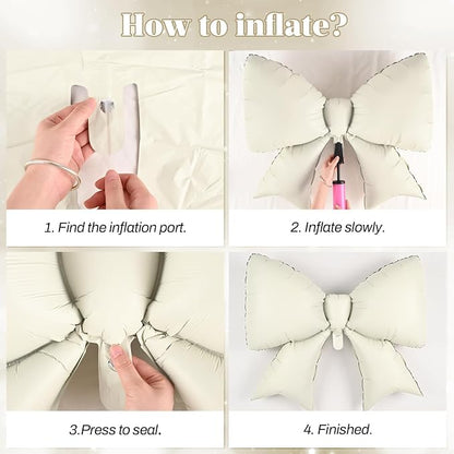 Cream Bow Foil Balloons 38 Inch, Large Beige White Bow Shaped Mylar Balloons - Image 7