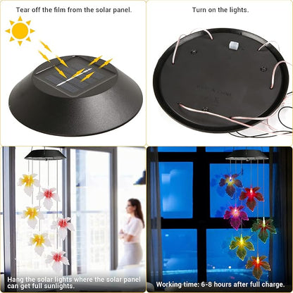 Toodour Solar Wind Chimes, Color Changing Maple Leaf Wind Chime | LED Mobile - Image 4