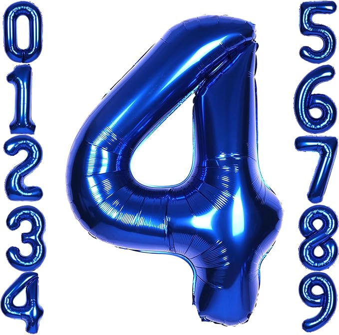 40 Inch Navy Blue Big Number 4 Balloon 0-9 Large Helium | Royal Blue 4th Foil by SULALABOO