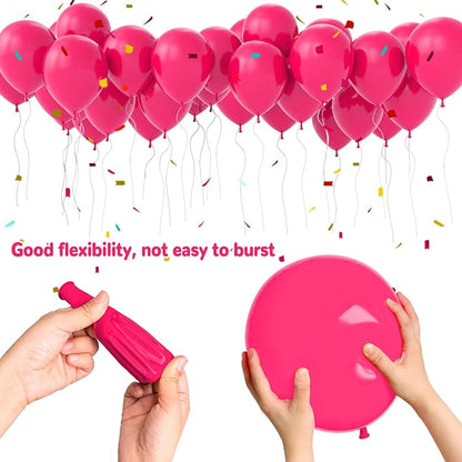 Hot Pink Balloons 100 pcs 12 inch Thicken Latex Hot Pink Balloon Pink Round - Image 3