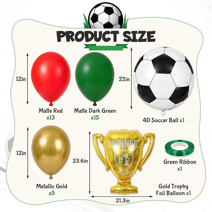 Red and Green Soccer Balloons, 12 Inch Green and Gold Soccer Balloons - Image 2