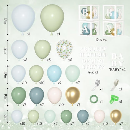 153Pcs Dusty Blue Sage Green Balloons Arch Kit Baby Shower Decorations | Fog - Image 2