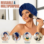 Reusable Shower Cap for Women, Stylish Large Waterproof Shower Bonnet Washable Wide Elastic Band Hair Cap for Long Hair, Braids Bath Hat(Navy)