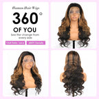 32 Inch Highlight Ombre Lace Front Wig Human Hair Body Wave Lace Front Wigs Human Hair 13x4 Pre Plucked 1B/30 Black with Brown Highlight Wig 200% Density Colored Glueless Wigs for Women