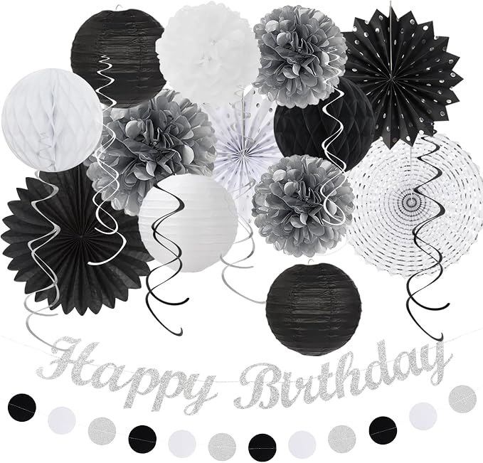 Black White Silver Birthday Party-decorations by Huglony
